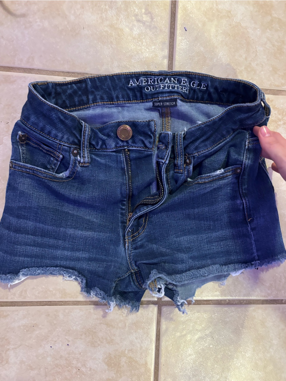 American Eagle Outfitters Dark Blue Frayed Denim Shorts size 0